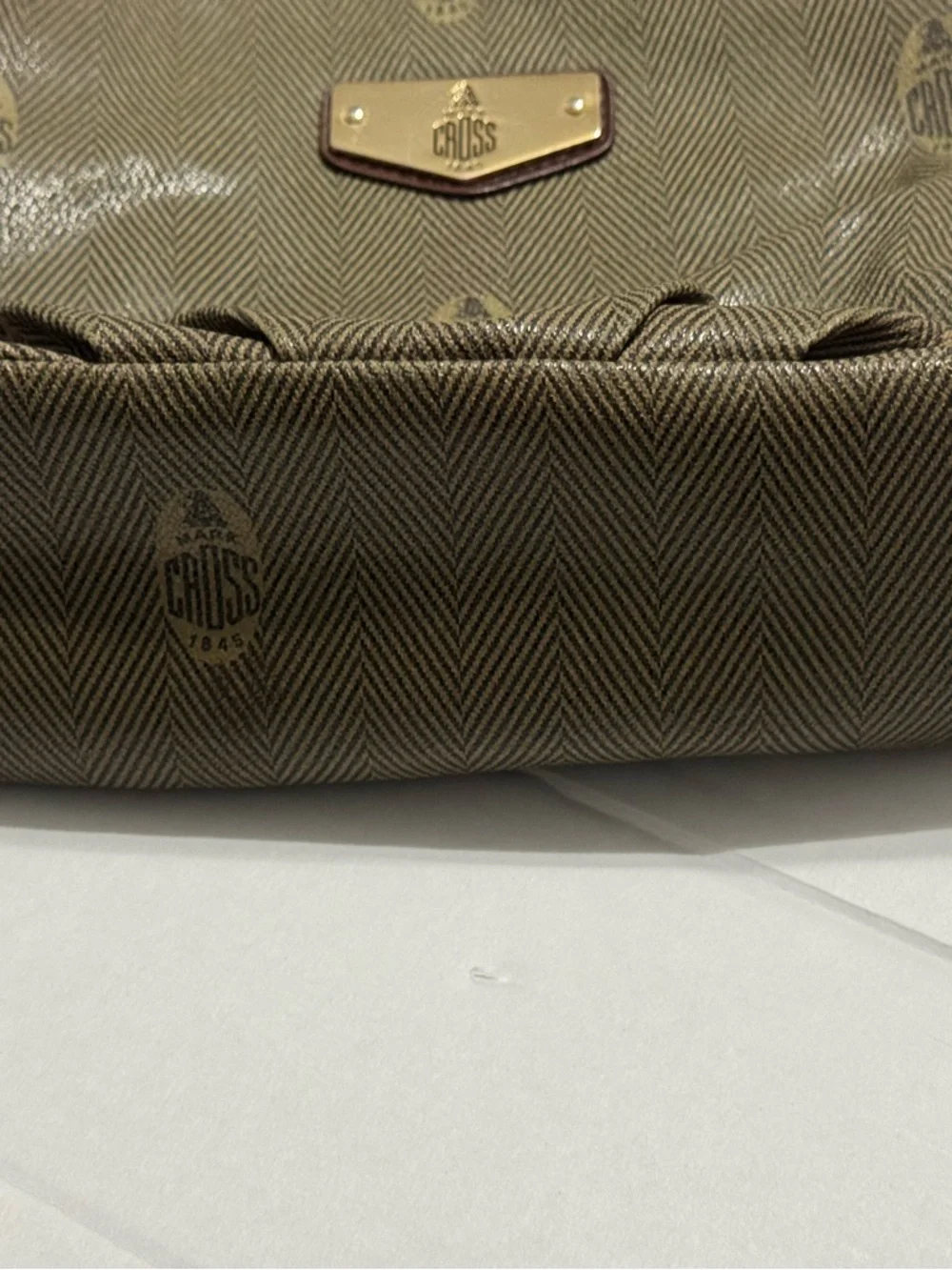 Mark Cross 1845 Vintage Monogram Saffiano Leather Shoulder Bag Brown/Tan